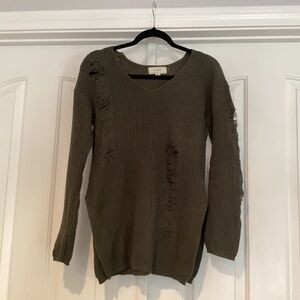 No Comment Women  Distressed Sweater, Size Small, Color Green